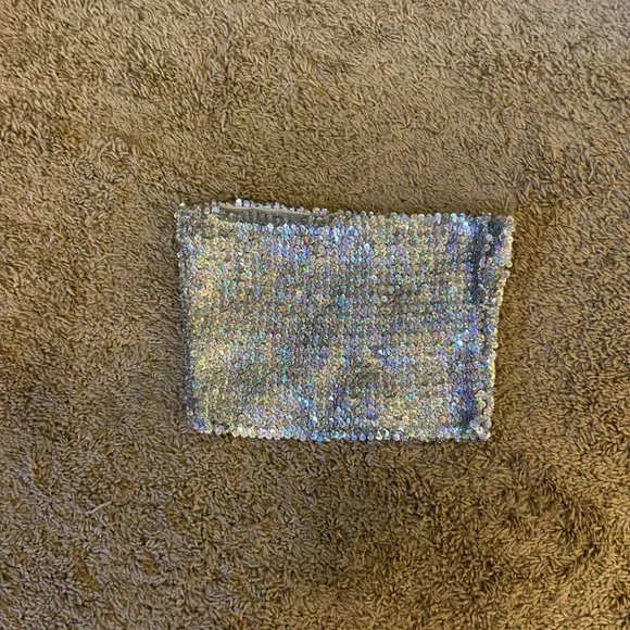 Silver Sparkly Bandeau Crop Top - Picture 3 of 3